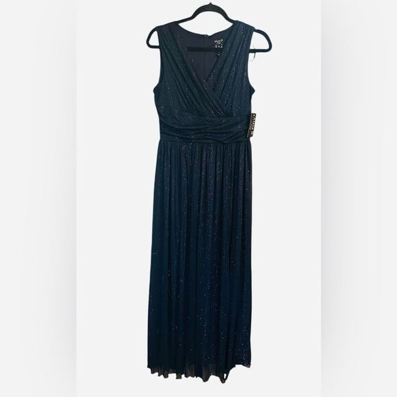 Alexa B Nites Shimmer Metallic Navy Maxi Dress Gown Formal Sleeveless NEW Size 8 - Picture 2 of 10